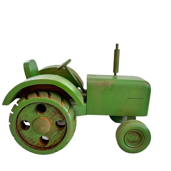 Vintage Farm Tractor Handcrafted Wooden Green Toy Art Display by Walter M Rein - Picture 2 of 15